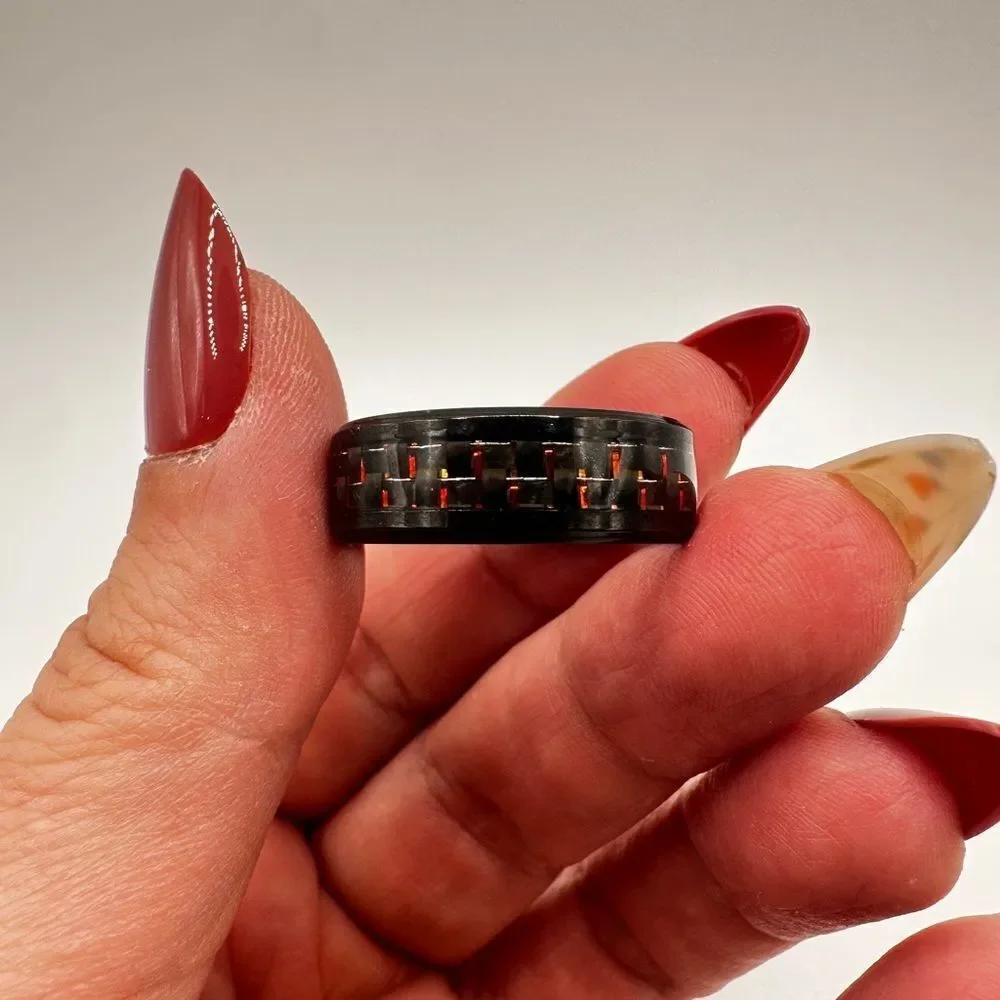 Men's 11.75 black toned‎ metal with woven design in red, ring/wedding band!